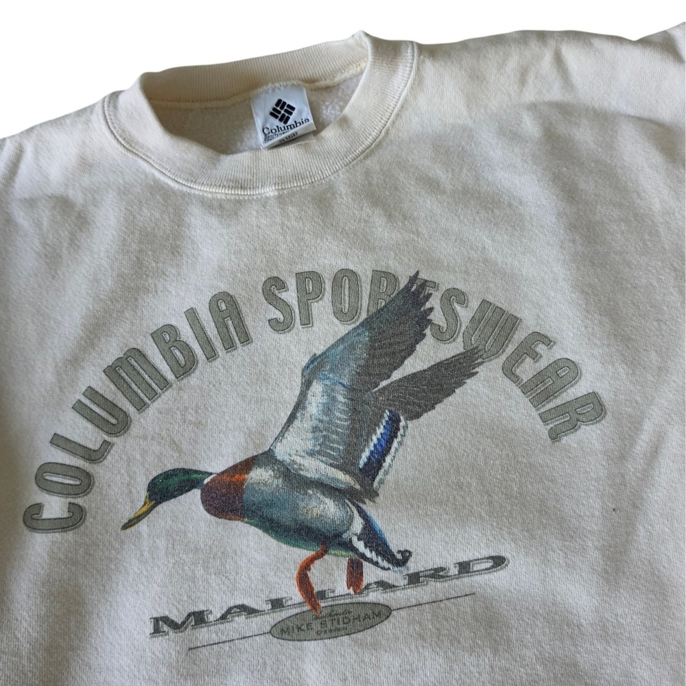 Columbia Mens Sweatshirt Cream Nature Mallard Duck Graphic 90'sVintage Medium
